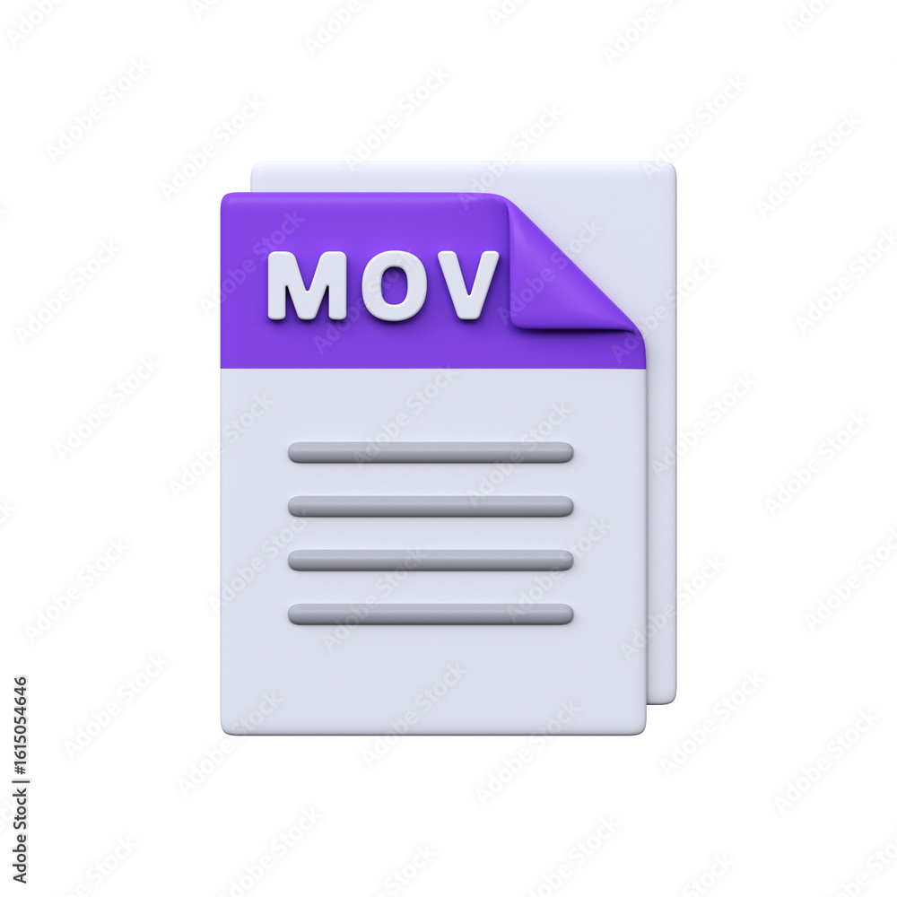Poster mov file, format, 3d icon. video format for high-quality media, editing, and digital playback on des