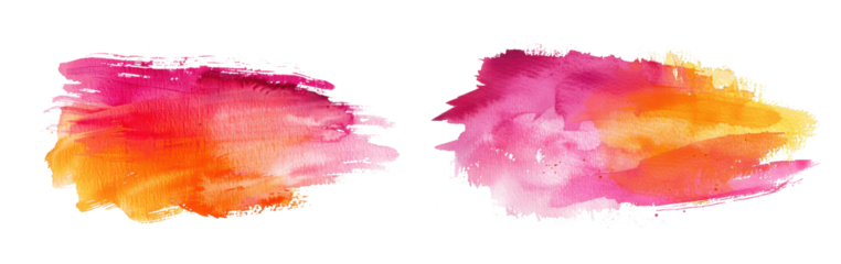 set of pink orange watercolor brush stroke isolated on white or transparent png