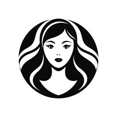 Beauty woman head logo design emblem vector illustration template black and white. Simple icon handing drawn of female face 