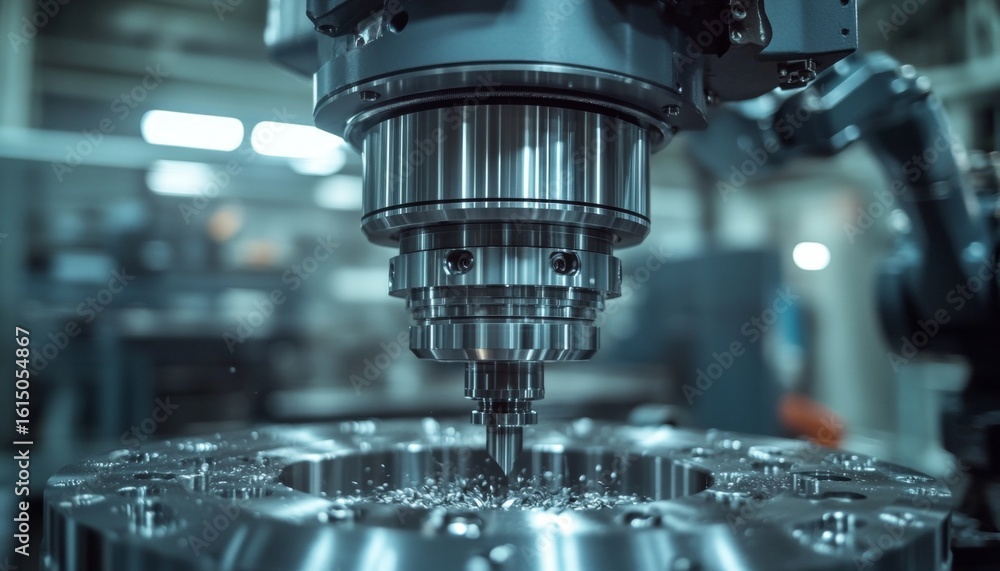 Poster advanced high precision cnc milling process of titanium components in a modern engineering workshop