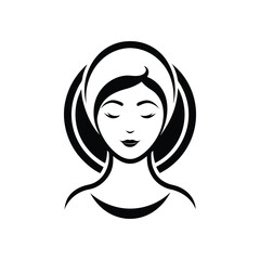 Beauty woman head logo design emblem vector illustration template black and white. Simple icon handing drawn of female face 