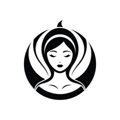 Beauty woman head logo design emblem vector illustration template black and white. Simple icon handing drawn of female face 