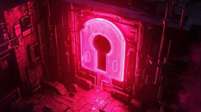 Futuristic portal in a dark, metallic city