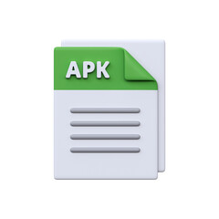 APK file, format, 3D icon. Android package for mobile app installation, games, and software distribution...