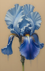 Vibrant Blue Iris Bloom: Detailed Oil Painting of an Elegant Flower