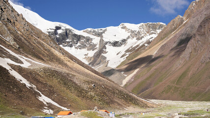 Himalayan Landscape on Adi Kailash Trekking Route., with Campsites in Uttarakhand, India