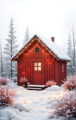 Charming Christmas Home: Idyllic Woodland Retreat Covered in Snow with Holiday Decorations