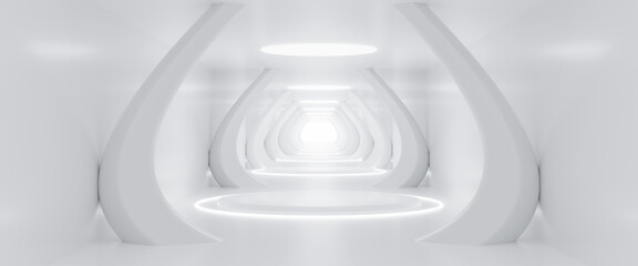 Abstract Futuristic empty floor and room Sci-Fi Corridor With light for showcase,room,interior,display products.Modern Future cement floor and wall background technology interior concept.3d render