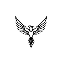 Obraz premium A minimalist black and white graphic depicting a stylized phoenix or eagle with outstretched wings.