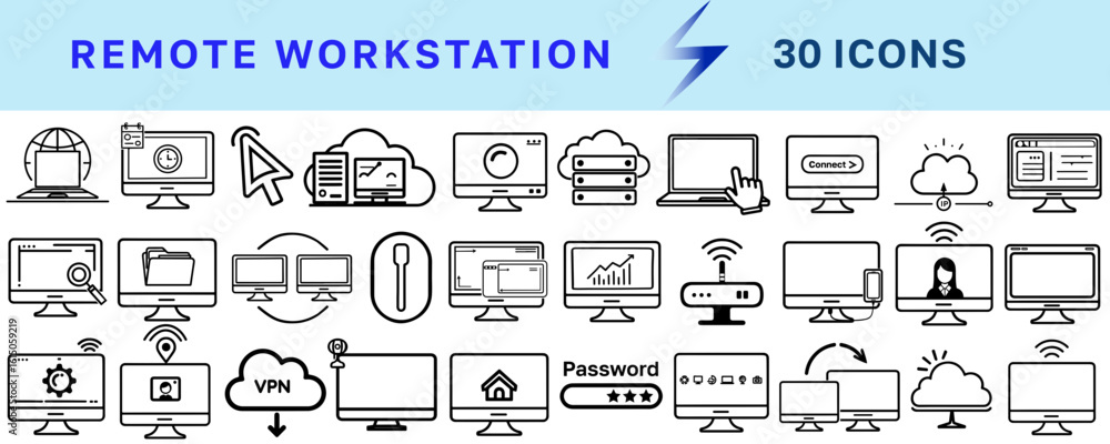 Aufkleber set of remote work icons on transparent background in minimalistic style for digital use