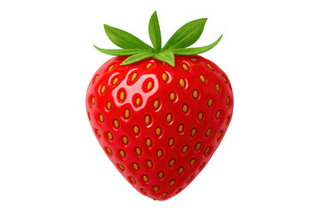 Fototapeta premium Ripe red strawberry featuring vibrant green leaves, showcasing freshness on transparent backdrop, highlighting natural fruit beauty