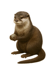 otter with a pebble on a transparent background