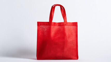 Plain red reusable nonwoven shopping bag displayed on white background, emphasizing eco-friendliness. 


