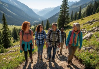 A woman leads a diverse group of women in a focused fitness class, stretching in a vibrant gym setting.