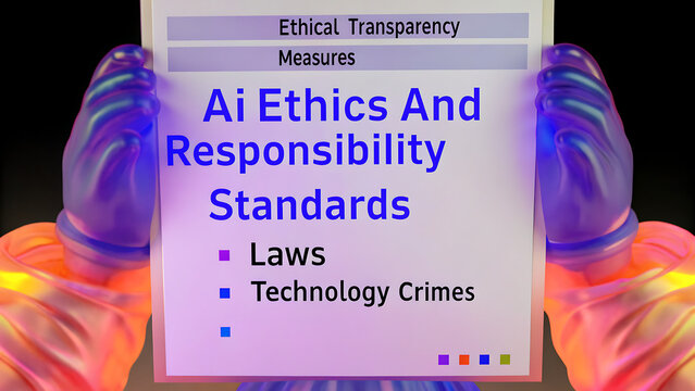 ai ethics responsibility standard law and rules on computer screen provide report of ai ethic transparency preventing technology crime. brisk