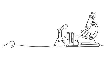 Continuous Line Drawing of Science Lab Equipment for Education and Research Study