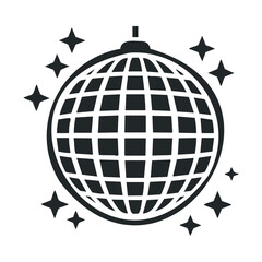 Black and white disco ball with sparkles icon for party themes
