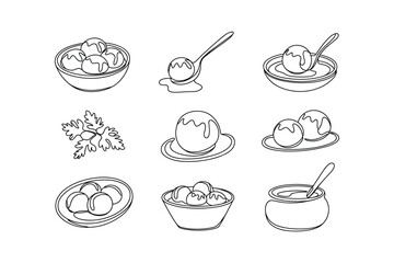 Bowls of round desserts with sauce and spoons food sweet