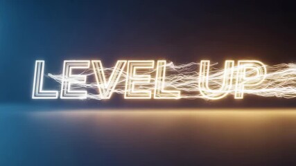 Level up illustration with glowing text effect on colorful background. Level up concept for game development and motivational content. Level up effect for creative projects.