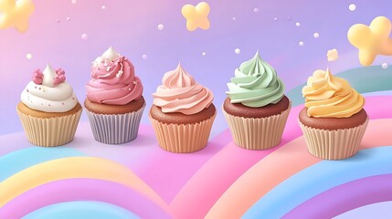 Beautiful cupcakes in pastel tones for bakery design high resolution picture