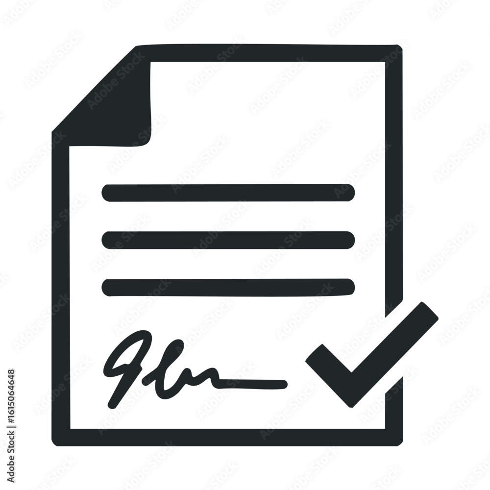 Poster signed document icon with checkmark symbolizing approval and agreement