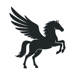 Silhouette of a majestic pegasus with outstretched wings on white background