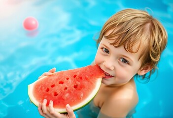Child eat watermelon.