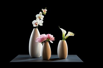 Close-up of flowers in vase on table against black background,