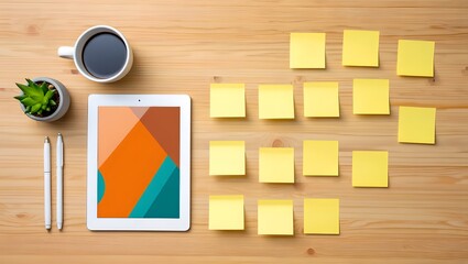 Wooden Table Office desk top view design workspace layout
