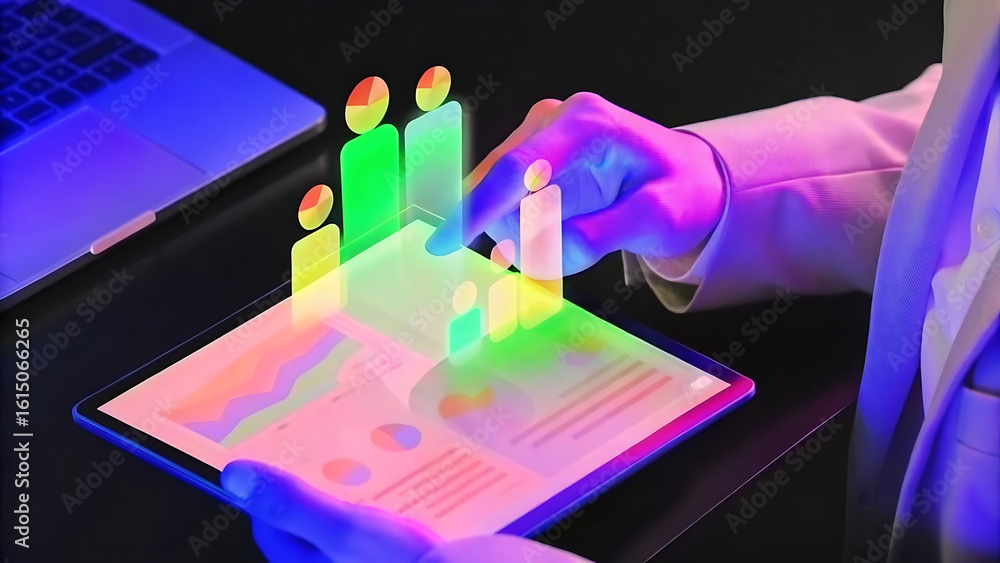 Poster ai technology in business e commerce concept businessman using ai chatbot smart assistant on tablet 