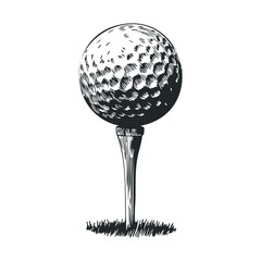 Vintage-style golf ball illustration on tee with grass details