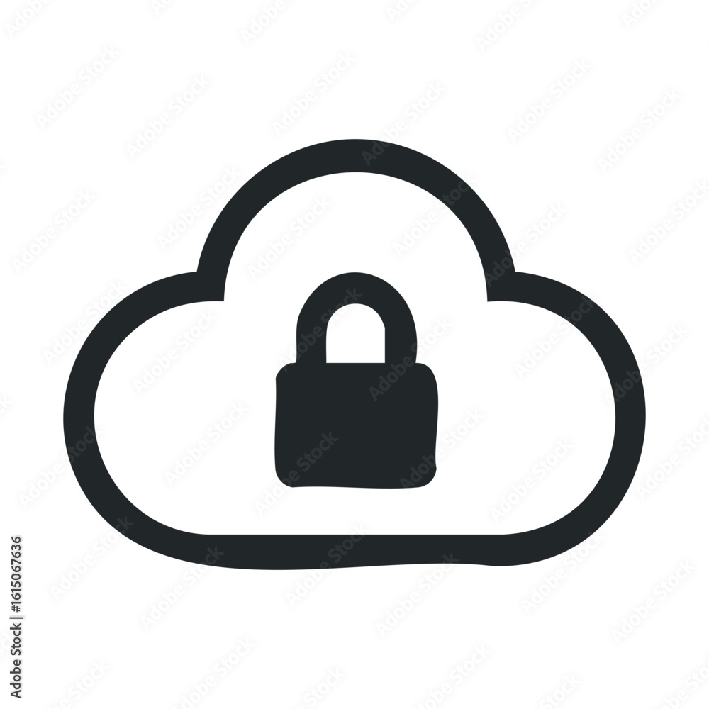 Poster cloud security icon with padlock symbolizing data protection
