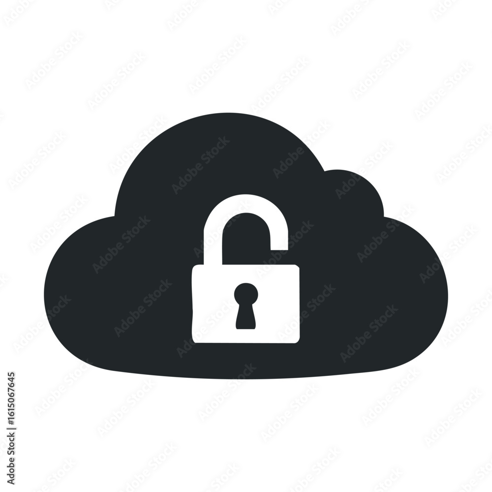 Poster cloud security icon with padlock symbolizing secure data storage