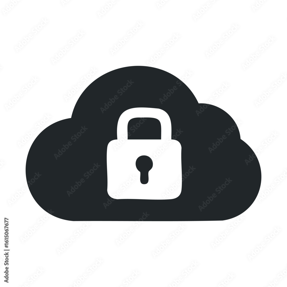 Poster cloud with padlock symbolizing secure data storage and privacy