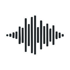 Monochrome soundwave icon: audio frequency graph on white background