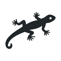 Naklejka premium Black silhouette of gecko lizard with curved tail on white background