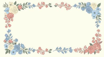 Pastel Floral Frame Design Delicate Vintage Flowers Border