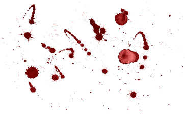 Isolated red ink splatter paint effect on white background.