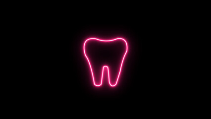 Radiant neon pink tooth shimmering against an endless black canvas showcasing oral health and dental