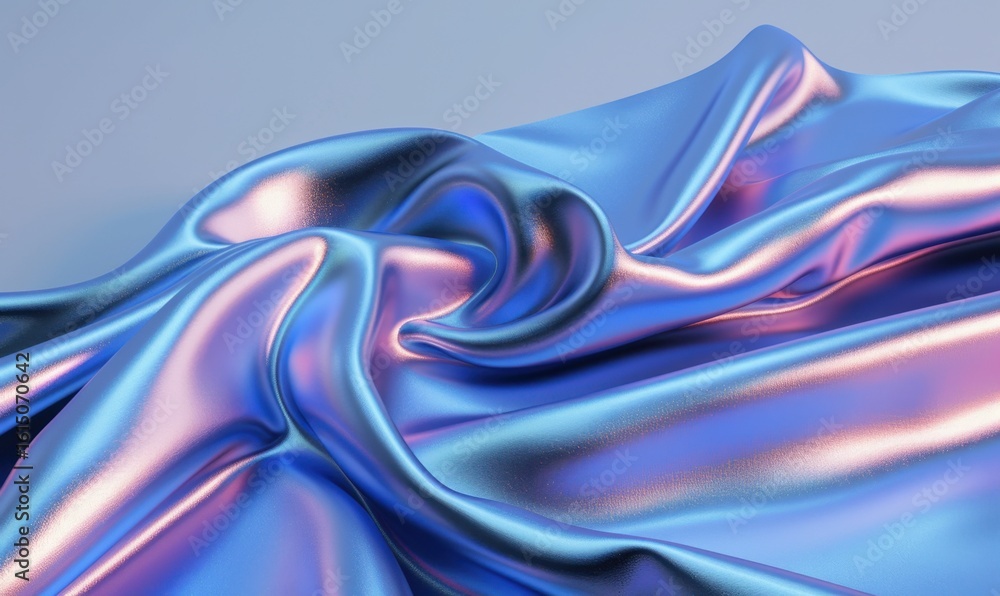 Poster iridescent fabric texture with soft waves reflecting colorful light