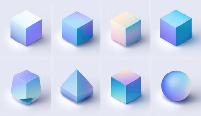 Geometric shapes, isometric view, soft pastel hues