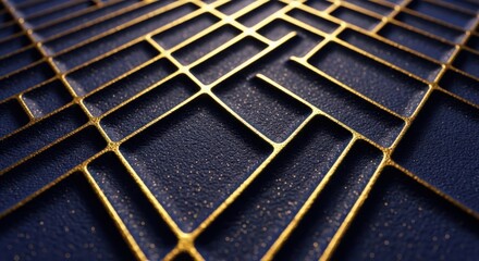 Intricate art deco geometric pattern in gold and dark blue