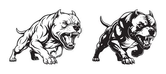 Two aggressive pit bull dog mascots vector illustration