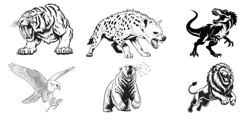 Aggressive wild animal mascots vector set