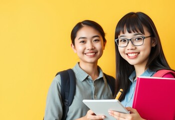 Portrait of happy smiling young Asian college student
