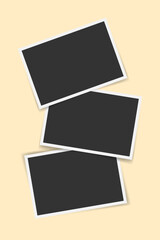 Naklejka na ściany i meble Vector vertical template with three overlapping photo frames. Realistic photo collage background. Blank placeholders for images, poster, memories, scrapbooking, social media, album design mockup