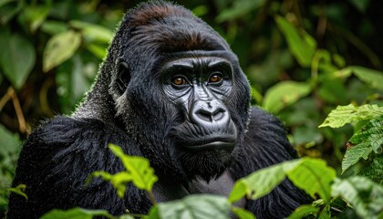 Obraz premium Majestic Gorilla Portrait: Serene Gaze in Lush Rainforest
