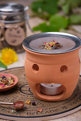Traditional Beltane Incense Ritual on an Incense Burner with Tealight
