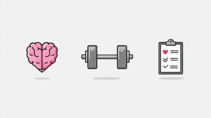 A collection of icons promoting a healthy lifestyle, featuring mental health, physical fitness, and healthy lifestyle reminders for overall well-being.