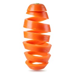Sliced carrot in a spiral arrangement, isolated on a white background